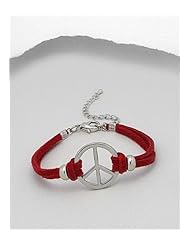 Red Peace Symbol Artificial Suede Leather Bracelet In White Base