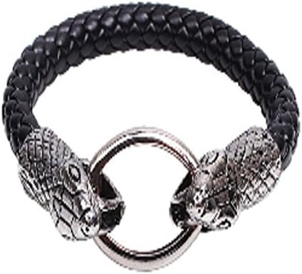 Vintage Men Jewelry Punk Oval Buckle Dual Snake Heads Leather Bracelet For Men Male Pulseira Masculina Pulseras