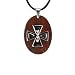 Stainless Steel Natural Redwood Cubic Zirconia Iron Cross Oval Pendant w. Rubber Cord Necklace