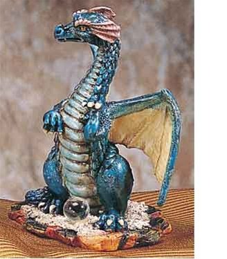 Sm. Dragon W/Acrylic Ball (Blue) - Collectible Statue Figurine Figure