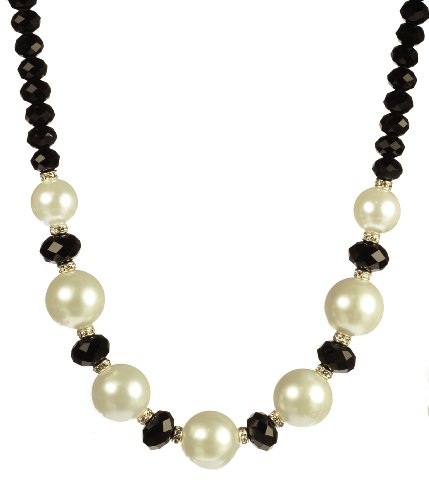 Black Glass and White Shell  Rhinestone Rondelle 