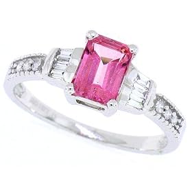 Buy 1.25ct Emerald Cut Pink Topaz and Diamond Gemstone Ring in 14Kt White Gold by MyTreasurez
