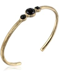 Triple Round Black Glass Center Micron Gold Plated Brass Bangle Bracelet
