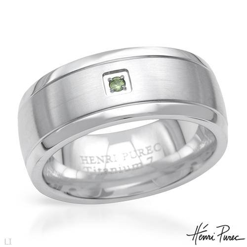 HENRI PUREC Nice Band Ring With Genuine Garnet Made of Titanium (Size 8)