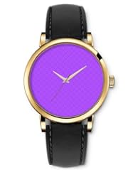 SPRAWL Aanalog Fashion Series Gold Ladies Watches of Genuine Black Leather Strap,Unique Wrist Watch for Women Girls Designed with Bright flowers on purple background
