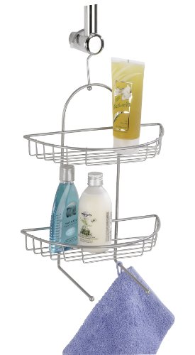 Wenko 15887100 Exclusiv Duschcaddy Kuopio - halbrundes Duschregal, 2 Ablagen, 2 Haken, Chrom, 28 x 43 x 15.5 cm