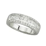 14K White Gold 1 ct. Round and Princess Cut Diamond Wedding Band