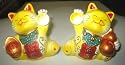PAIR FENG SHUI MANEKI NEKO LUCKY CAT HAPPY MONEY (YELLOW) G16001