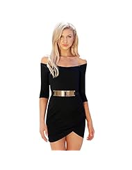 Sexy Long Sleeves Cotton Belted Backless Asymmetric Bodycon Dress/Party Dress 