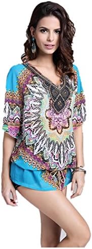 Women's Bohemian Batwing Sleeve V Neck with Handmade Bead Chiffon Beach Cover