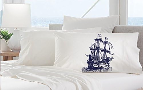 Navy Blue Clipper Ship Nautical Pillowcase (1 Case)