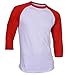 DREAM USA Men's Casual 3/4 Sleeve Baseball Tshirt Raglan Jersey Shirt White/Red Medium