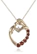 XPY 14k Yellow Gold Garnet and Diamond Mother Holding Child Pendant, 18"