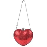Shiny Sequin Heart Shaped Clutch Evening Bag Handbag w/Chain Strap