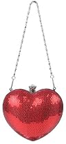 Shiny Sequin Heart Shaped Clutch Evening Bag Handbag w/Chain Strap