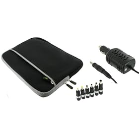 2n1 Combo - Samsung N140-14B 10.1-Inch Netbook Neoprene Sleeve SlipCase and 12v Car Charger (Invisible Zipper Dual-Pocket - Black)