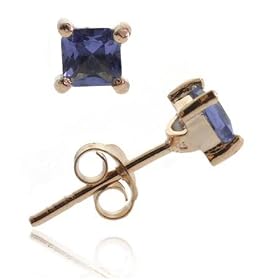 Rose Gold vermeil (24k Gold over Sterling Silver) Tanzanite cz stone 4mm... by SilverSpeck.com