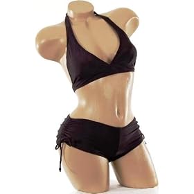 Womens Junior Size Swimwear Sexy Boyshorts Halter 2 pc Bikini Swimsuit