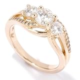 14K Gold Three-Stone Moissanite & Diamond Accent Open Wavy Ring