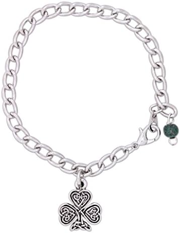 3.5'' Diameter Curb Link Silver Tone Charm and Bead Bracelet (Celtic Shamrock)
