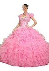  Short Sleeves Organza Floor Length Sweetheart Lace-Up Sequined Ruched Beaded Crystal  Ball Gown Evening Dress/Quinceanera Dress 