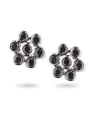 1.70 Cts Black Diamond Flower Earrings in 14K White Gold