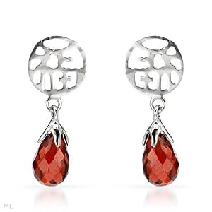 Earrings With 1.80ctw Genuine Garnets Well Made in White Gold Length 17.5mm