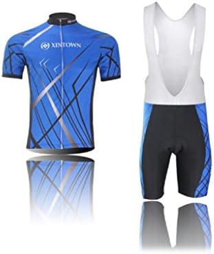 OUO Mens Basic Professional Biking Bicycle Bike Cycling Bib Shorts Set Silver and Blue Color