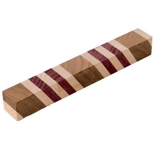 Angle Cut Maple, Black Walnut and Purpleheart Laminated Pen Blank