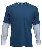 Fruit of the Loom plain layered long sleeve t-shirt Steel blue and Ash grey XL (44 - 46 inch chest)