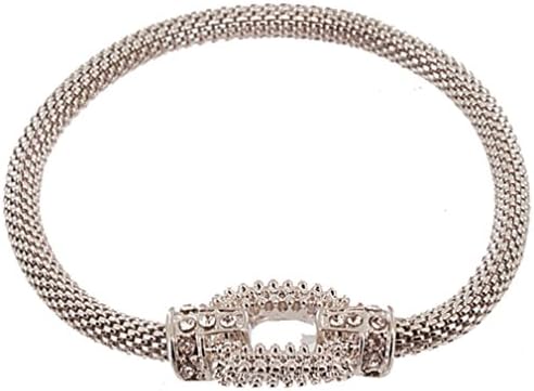Metallic Mesh Bracelet with White Crystals: Silver - AtStyle247