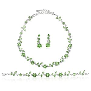 Silver Tone Green Crystal Accent Bridal Wedding 3-Piece 