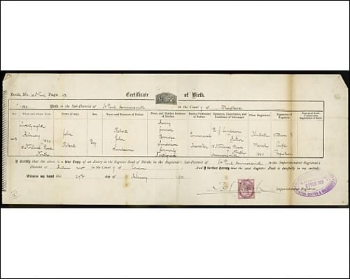 Photographic Prints of Birth Certificate 1901 from Mary Evans Photographic Prints of Birth Certificate 1901 from Mary Evans