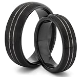 His & Her's 8MM/6MM Tungsten Carbide Black Domed Wedding Band Ring Set (Available Sizes 4-14 Including Half Sizes)