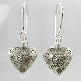 Dangling Sterling Silver Heart Earrings with Stamp Design, #9493