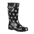 Women's Skull and Sword Rain Boots - Black/White