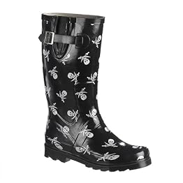 Skull and Sword Rain Boots - Black/ White
