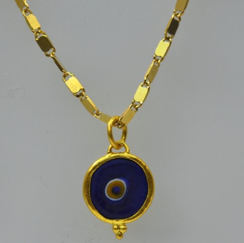 24kt Gold Evil Eye Pendant with 16