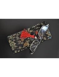 Beautiful Silk Brocade Eyeglass Sunglass Pouch Glasses Protect Bag - Black with Oriental Style by Shanghai Old Street