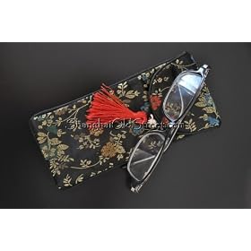 Click here to buy Beautiful Silk Brocade Eyeglass Sunglass Pouch Glasses Protect Bag - Black with Oriental Style by Shanghai Old Street.