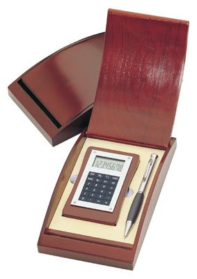 executive calculator and pen gift set - cherry