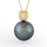 11mm Black Tahitian Pearl Pendent in Yellow Gold (0.1 tcw) (18k)
