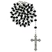 Black Crystal Rosary with Faceted Rondell Beads in 8x6mm - 28'' Necklace - 21'' Overall Length