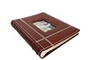 Leather Photo Album with Contrast Stitching - Stores 300 Pictures, Brown
