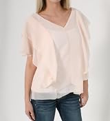 Love Stitch Ruffled Sleeveless Layered V Neck Chiffon Top in Champagne