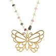 Open Design Gold Vermeil Butterfly Pendant on a 16" Wire Wrapped Green and Pink Tourmaline Gemstone Bead Necklace, #7711