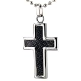 Stainless Steel Cross with Black Carbon Fiber Inlay on a 24 Inch Ball Chain