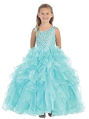 Girls Crystal Glittering Sequined Lace Crystals Beaded  Organza Floor Length  Ball Gown Pageant Dress/Party Dress 