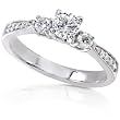 1/2ctw Three Stone Round Diamond Engagement Ring (GH/I1-I2) in 14kt White Gold