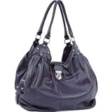 Designer Inspired Soft Faux Leather Zip Top Magnet Flap Hobo Handbag - Purple